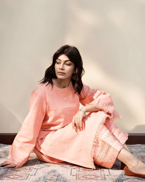 Peach Elegance - Best Selling 2 Piece Embroidered Suit