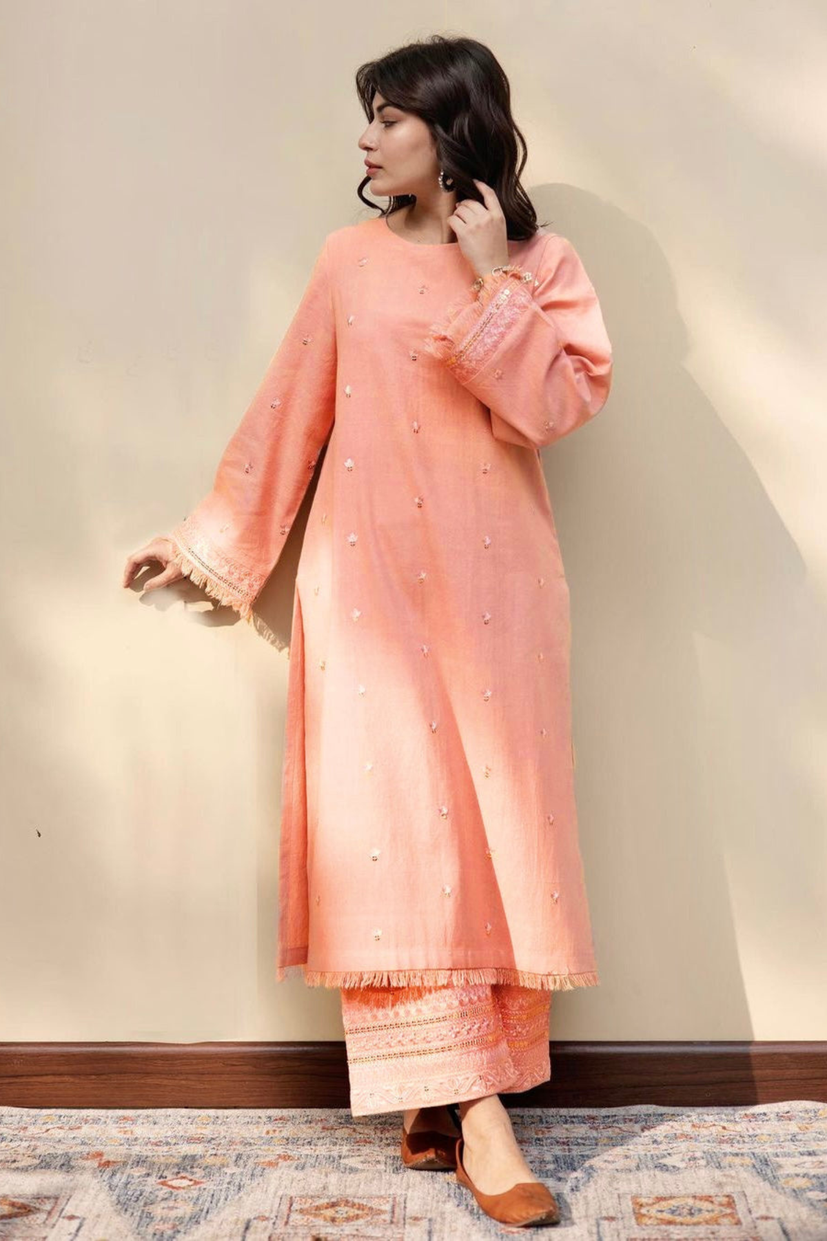 Peach Elegance - Best Selling 2 Piece Embroidered Suit