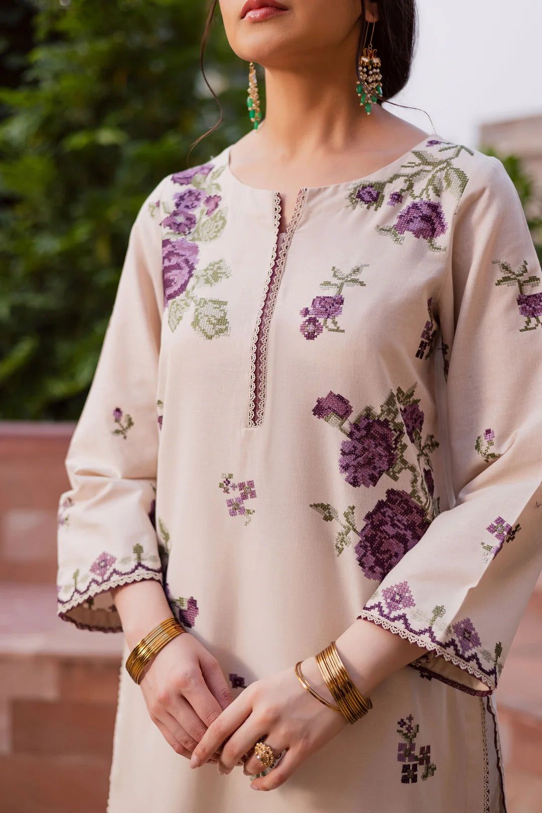 Purple Nate 2Pc - Embroidered Dress