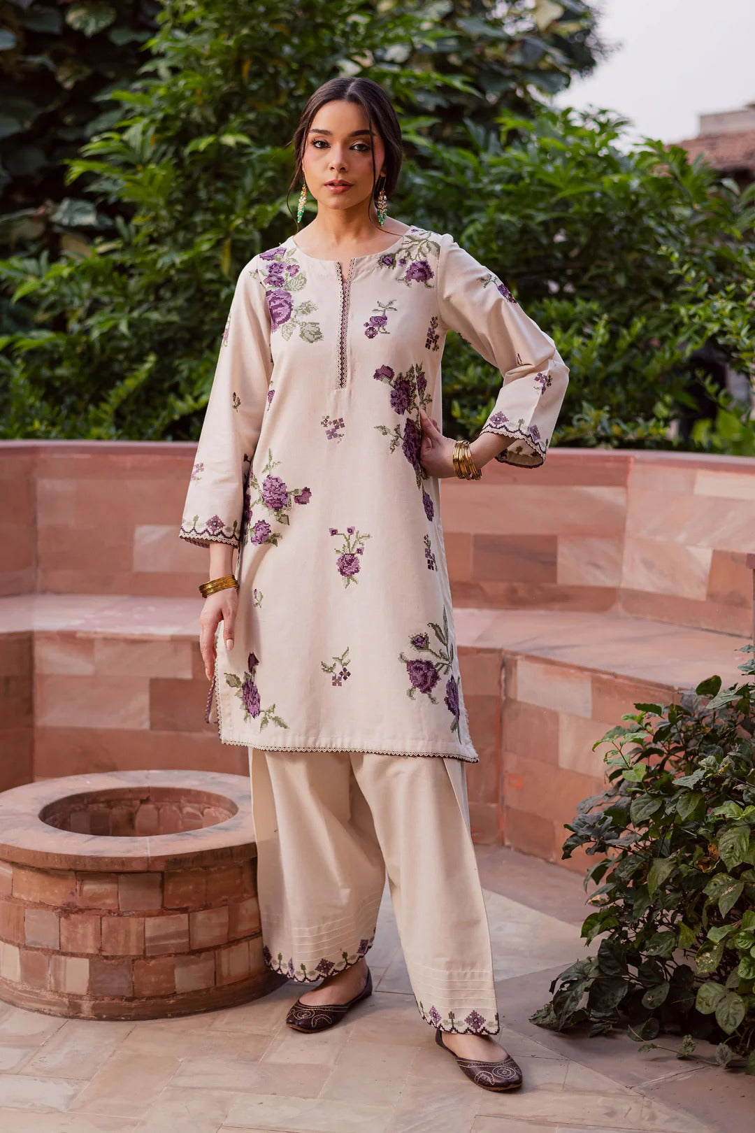 Purple Nate 2Pc - Embroidered Dress